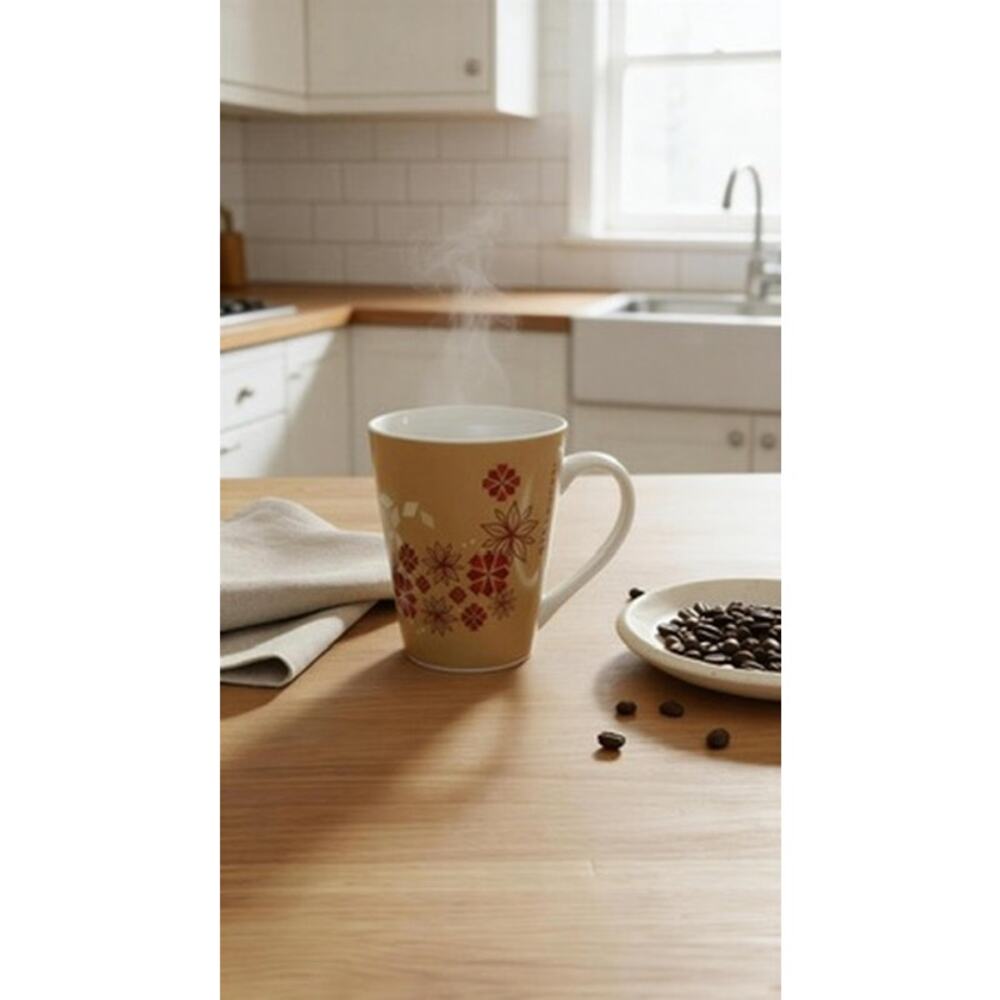 Starbucks Coffee Mug 2009 Tan Holiday Snowflake‎ Floral Cup